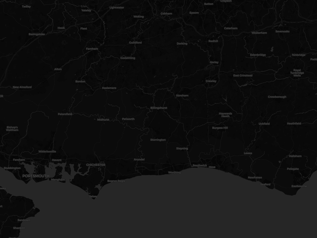 Map of West Sussex and Surrey centred on Billingshurst